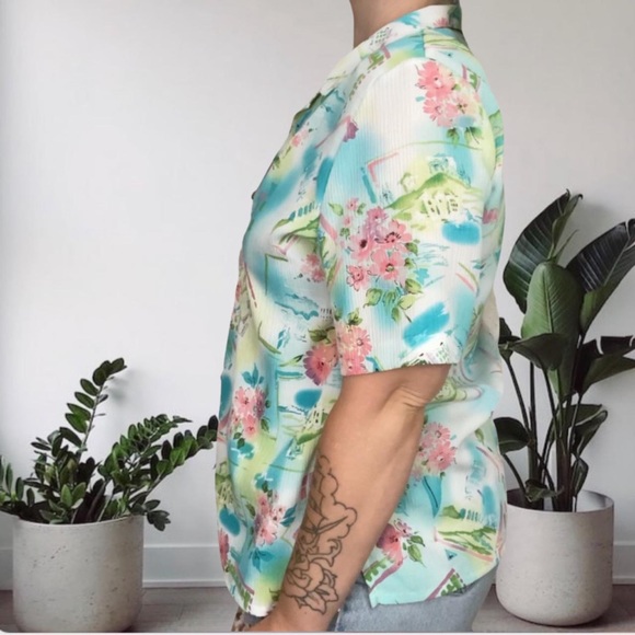 Alia Retro Tropical Hawaiian Bright Multicolor Button Up Blouse SIze 12 - Picture 5 of 9